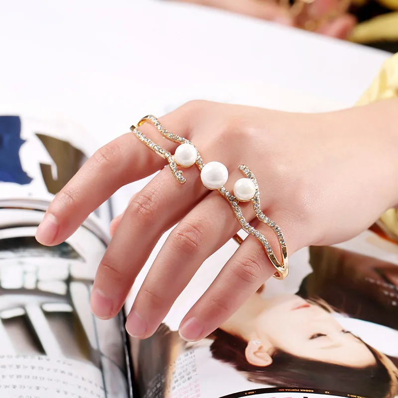 

Crystal Rhinestone Pearls Palm Bracelet Hand Palm Ring Wedding Party Fashion Jewelry Accessory Gifts For Women