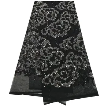 

New African Sequins Lace Fabric 2018 Embroidered Nigerian Laces Fabric High Class French Tulle Lace Fabric For Wedding Lace 945B