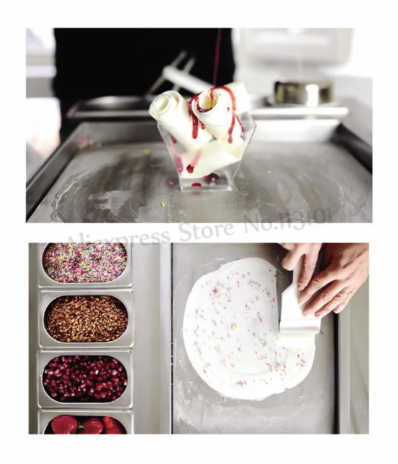 Счетчик Топ жареное мороженое ролл машина коммерческих льда йогурт рулонов морозильная камера площади кастрюлю с 6 Pots