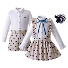 Pettigirl/осенний комплект одежды цвета хаки в горошек для маленьких девочек+ комплект одежды для мальчиков, детская одежда SASETS-01