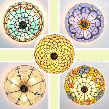 

Modern Tiffany Baroque Stained Glass Suspended Luminaire E27 LED Iron Chain ceiling Light Lamp for Home Parlor Dining Room