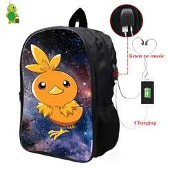 Pokemon Torchic Galaxy Космический рюкзак с зарядкой USB для наушников, рюкзак для ноутбука для подростков, мужские и женские школьные сумки