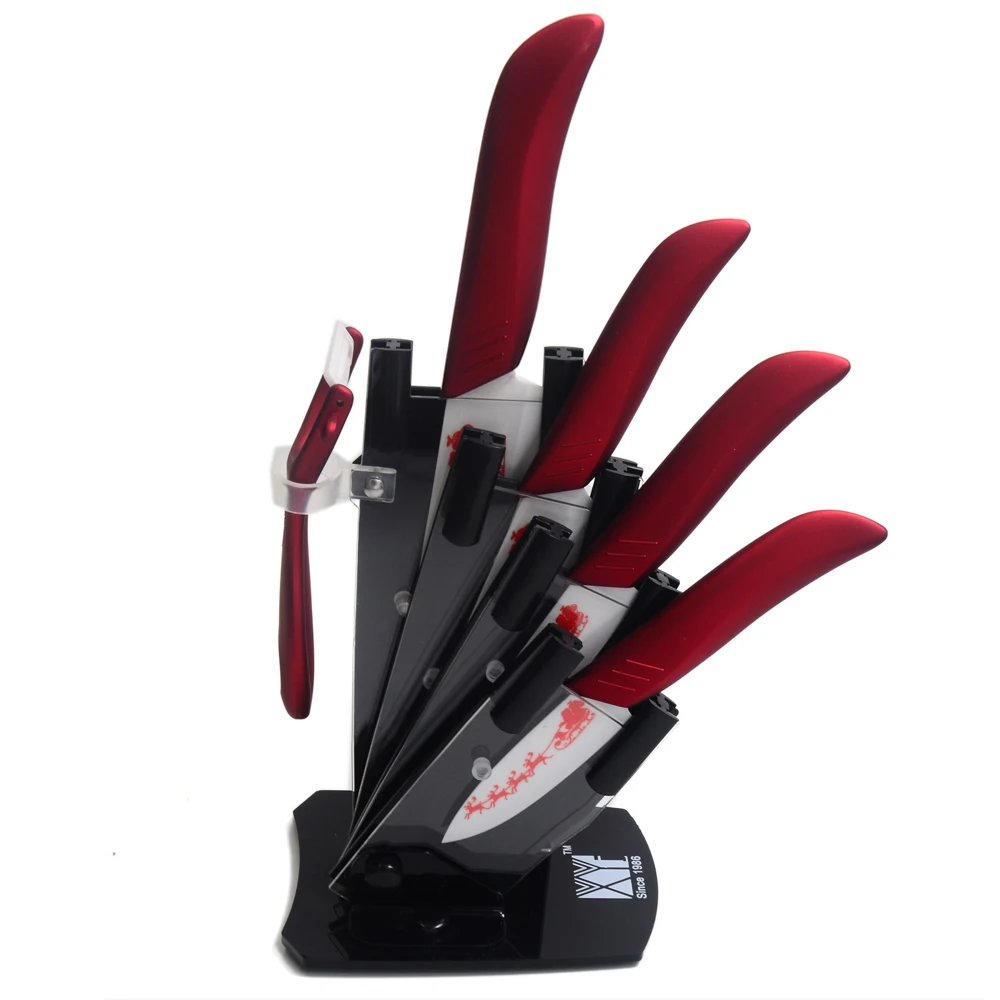 Hot Sales Christmas Series Ceramic Kitchen Knives XYJ Brand Ceramic Knives Peeler Knife Stand Beautiful Pattern
