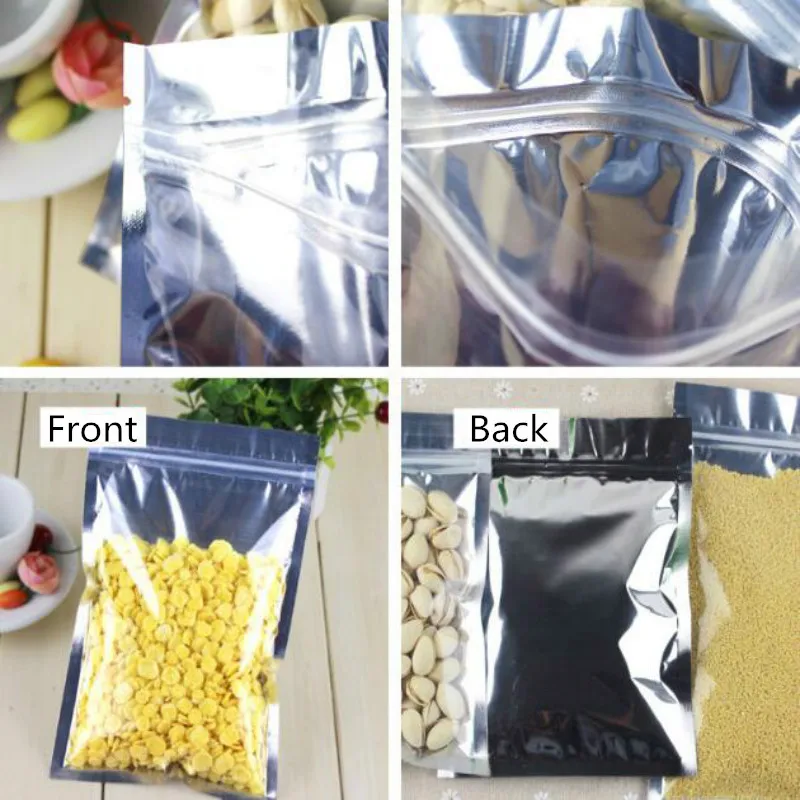 100pcs/lot Aliminium Foil Packing Bag Ziplock Reclosable With Window Clear Bags Snacks Storage Package 19041501