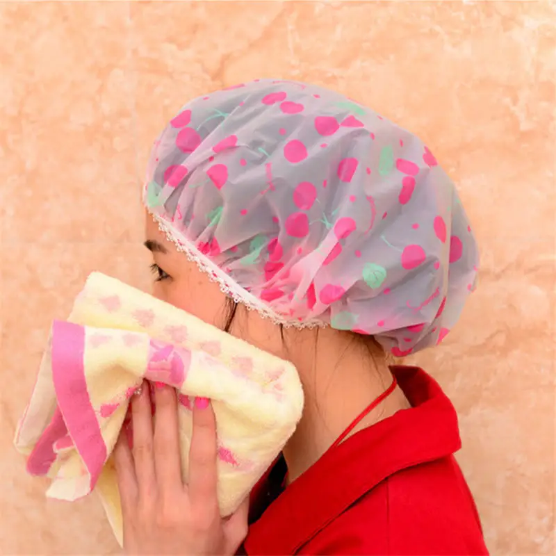 3PCs Waterproof EVA Shower Cap Thicken Elastic Bath Hat Cartoon Head Cover Bathing Cap For Women Hair Salon Bathroom Accessories