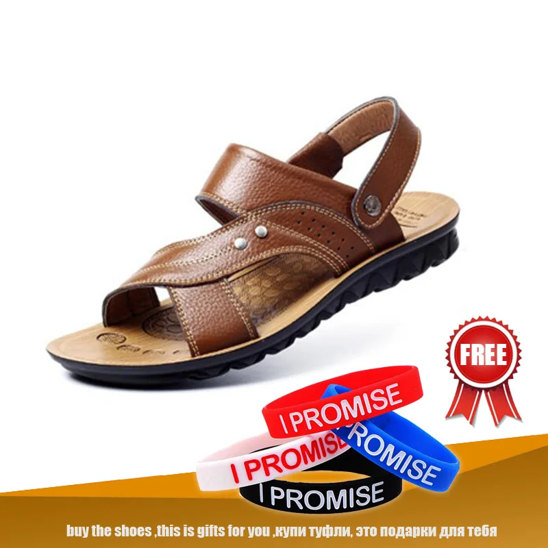 

2019 Men's Beach Shoes Casual Sandals High Quality Genuine Leather Non-slip Men's Slippers Sandals Holiday Leisure Men's Shoes
