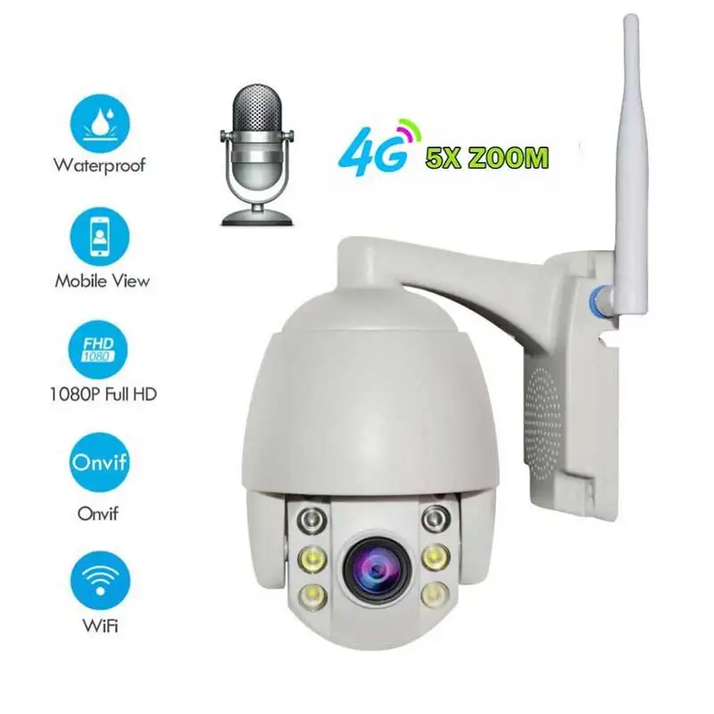 

4G PTZ Camera 5X Zoom HD 1080P Waterproof Security IP Camera 360° View ONVIF CCTV Video Surveillance System Full Color Night
