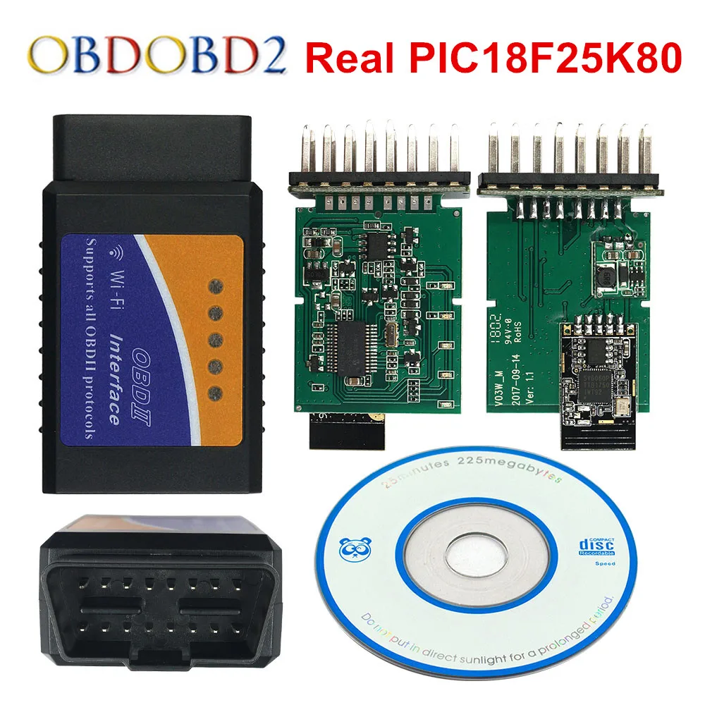 100% реальный PIC18F25K80 ELM327 WIFI V1.5 ELM 327 для Android Torque/ПК Поддержка всех протоколов OBD2 13