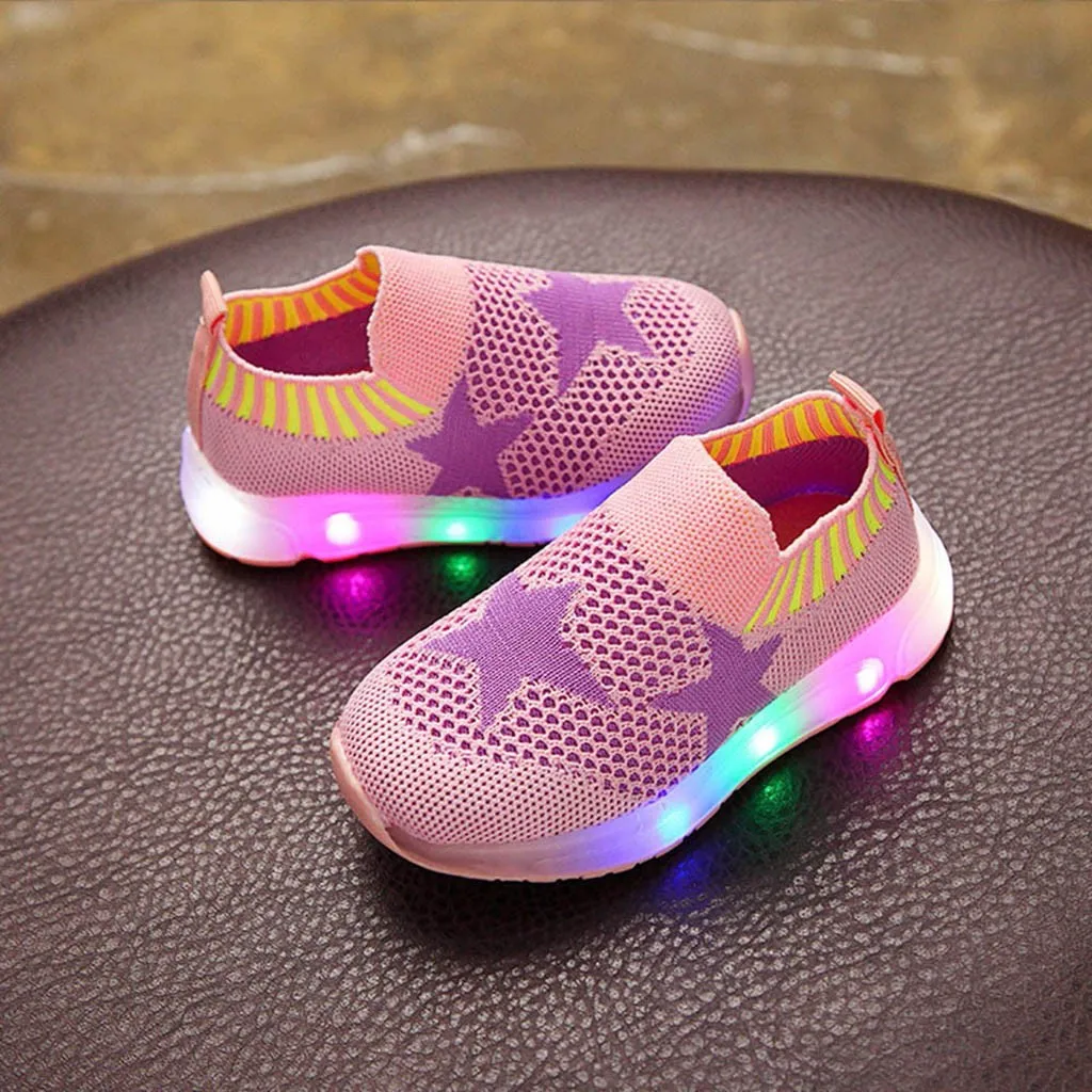 Детская обувь со светодиодной подсветкой для маленьких девочек и мальчиков; Светящиеся спортивные кроссовки со звездами; Повседневная обувь; Светящиеся люминесцентные кроссовки