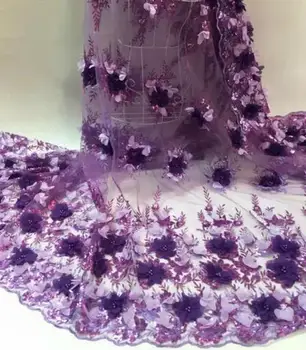 

Latest Sequins African Tulle Lace Fabric With Beads purple Wholesale Appliqued France Lace High Quality African Mesh Lace fabric