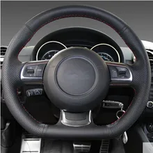 Сделай Сам автостайлинг специальная ручная прошитая черная крышка рулевого колеса из натуральной кожи для Audi TT 2010