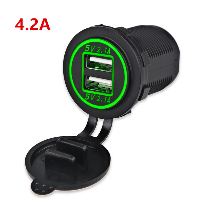 green 4.2A Автомобильный usb-разветвитель для прикуривателя, 2 порта, 12 В, 24 В, 2 порта, 5 В, 4.2A, USB зарядка, адаптер питания для мотоцикла - Название цвета: green 4.2A