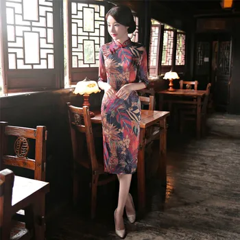 

Shanghai Story Double Layer Long Qipao Faux Silk Chinese traditional dress Oriental dress Chinese Women's cheongsam