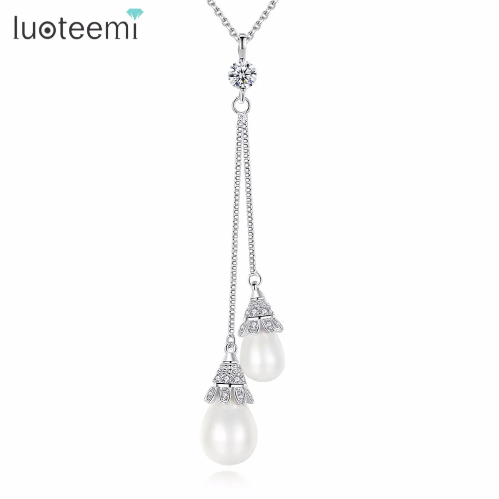 Ожерелье LUOTEEMI с двойными каплями воды классическое двойное колье длинной линией