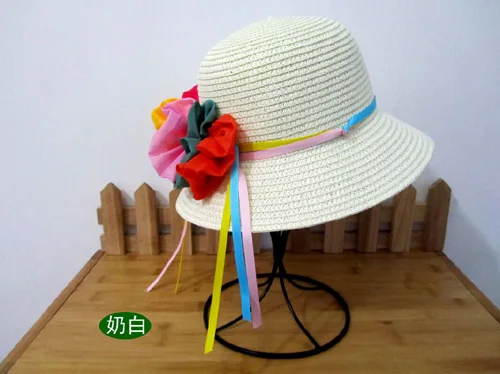 1 шт., женские шляпы с большим цветком и лентой, весенне-летние модные головные уборы для родителей и детские шапочки для женщин и девочек - Цвет: children milk white