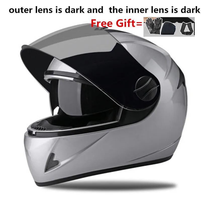 double lens off-road helmets downhill racing mountain full face helmet motorcycle moto cross casco casque capacete - Color: gray-dark   outside