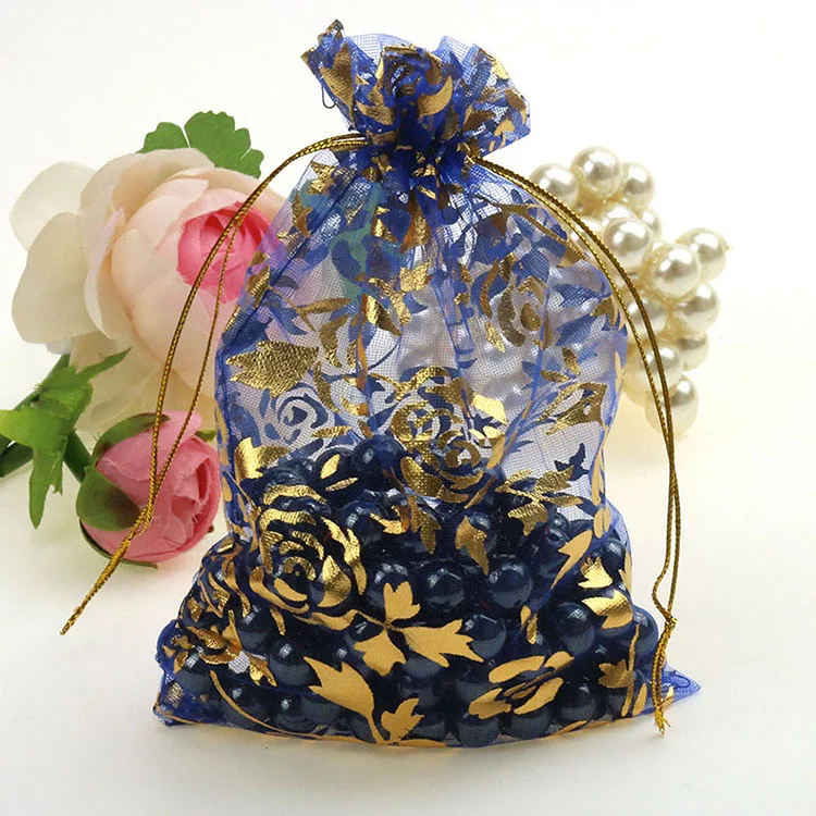 100 шт./лот 17x23 см из темно-синей органзы подарочные пакеты для упаковки ювелирных изделий, сумка, свадебный сувенир подарок сумки конфеты