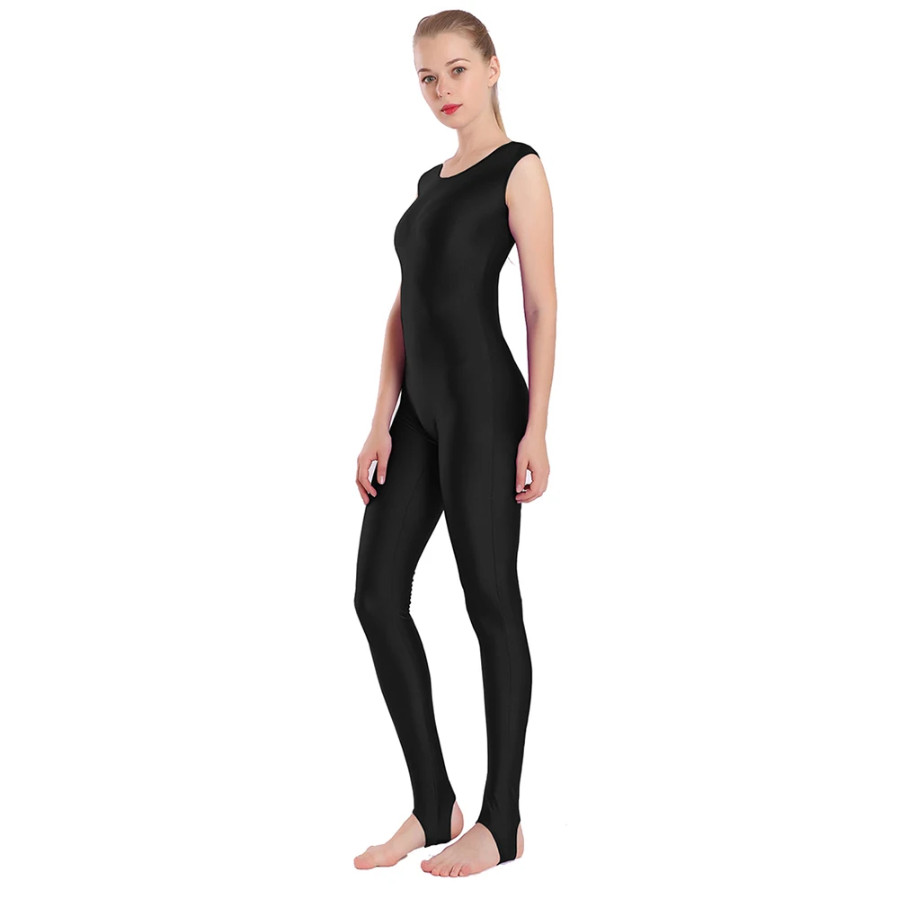 AOYLISEY Women�s Black Tank Unitard with Stirrup Spandex