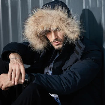 

New Brand Winter Down Parka Jacket Men Thick Warm 80% White Duck Down Coat Men Fur Hooded Collar Removable Windbreaker Parka Men
