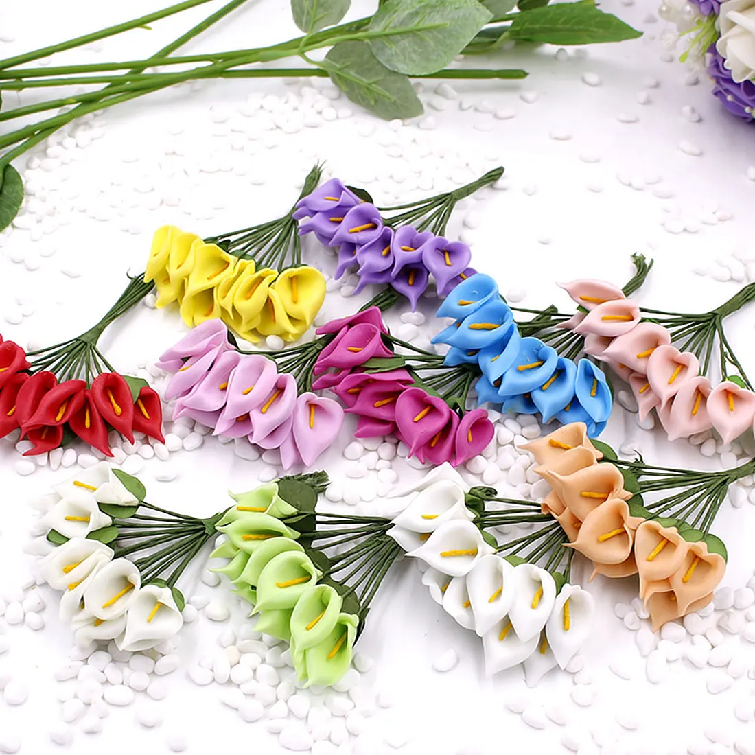 Цветы каллы лилии 144 шт(2,5 см/а) моделирование Искусственные из ПЭ пена Флорес Свадебные украшения DIY коробки коллаж ремесло поставки