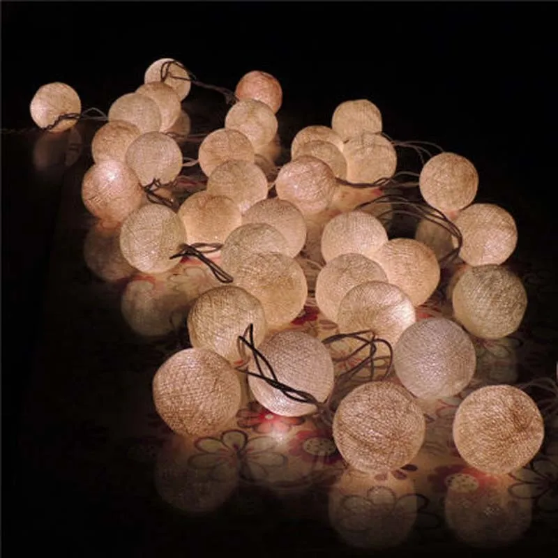 

35 Fabric Creamy White Cotton Ball String Fairy Lights Luminaria Christmas Wedding Party Decoration Lamp Bulb Luces De Navidad