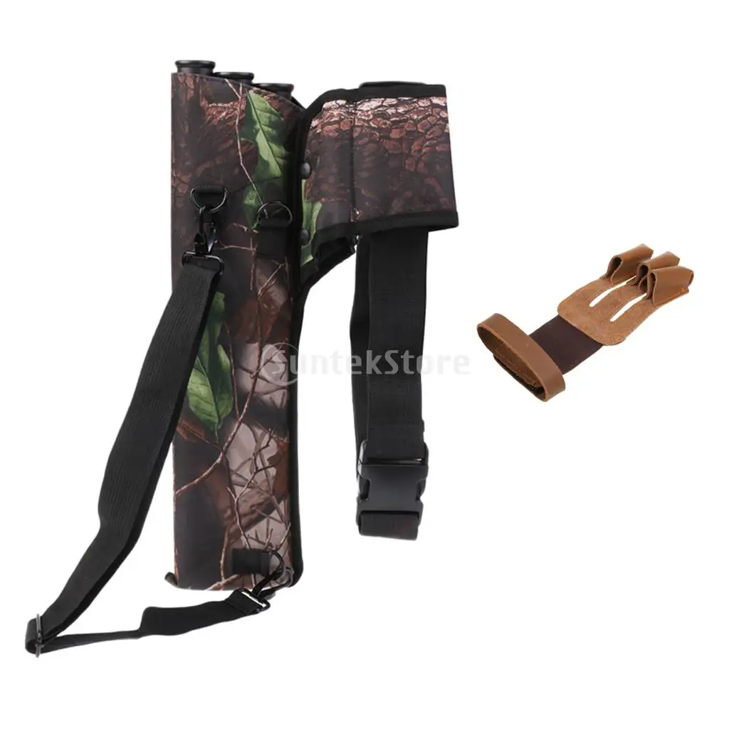 Outdoor Hunting Archery Bow Arrow Holder 3 Tubes Belt Quiver Camouflage