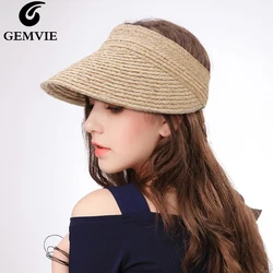 GEMVIE Foldable Large Brim Empty Top Straw hat Summer Hats For Women Girl New Lady Street Sun Beach Hat Anti-uv Visor Cap GEMVIE Foldable Large Brim Empty Top Straw hat Summer Hats For Women Girl New Lady Street Sun Beach Hat Anti-uv Visor Cap