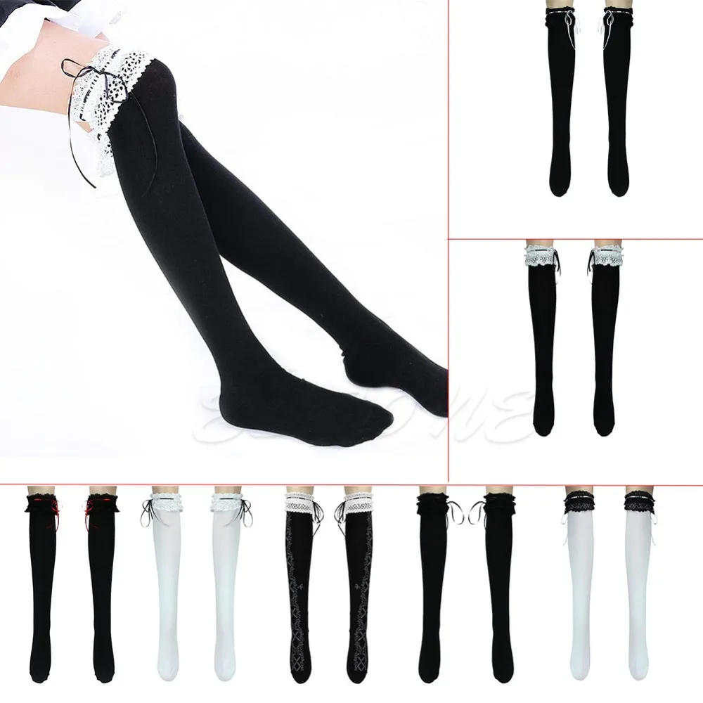 

Lace Bow Ribbon Thigh-Highs Over Knee Lolita Socks Girl's Cosplay New