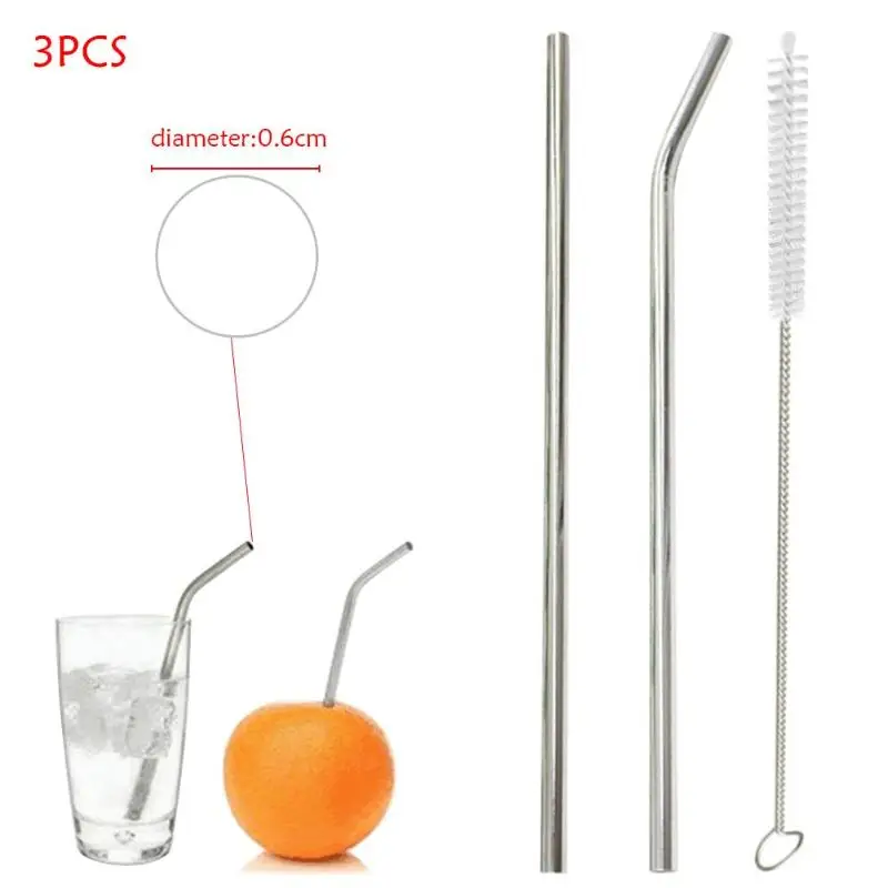 

1Set Straight Straw Reusable Drinking Straw High Quality Stainless Steel Metal Straw with Cleaner Brush For Mugs