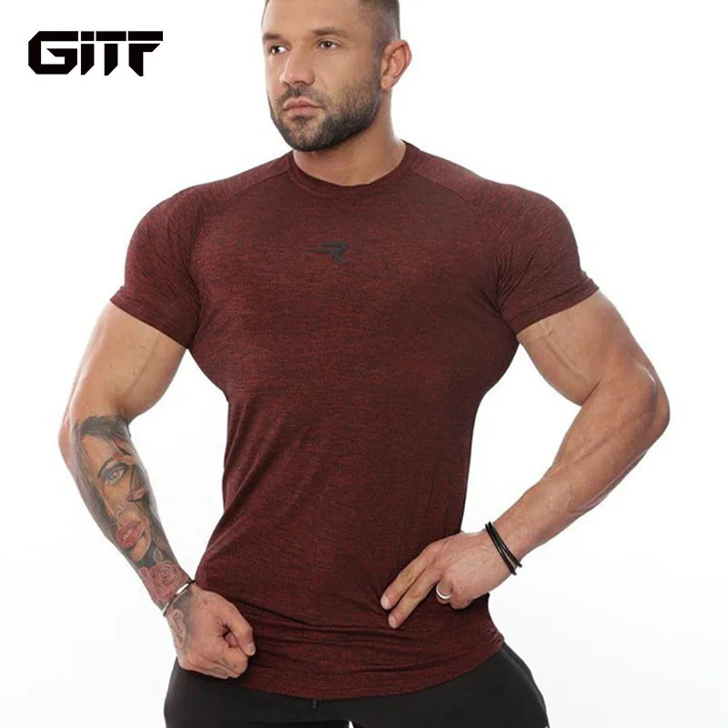 

GITF Shirt Homme Running Men Designer Quick Dry T-Shirts Running Slim Fit Tops Tees Sport Men 's Fitness Gym T Shirts Muscle