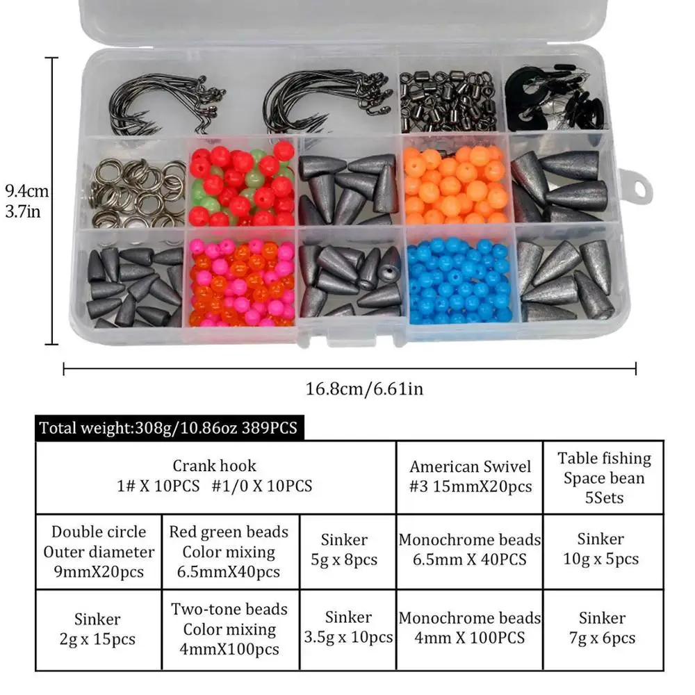 339 шт 389 шт снасти для ловли окуня набор Texas Rig аксессуары DIY рыболовные инструменты Carolina снаряжение рыболовное аксессуар - Цвет: 389pcs
