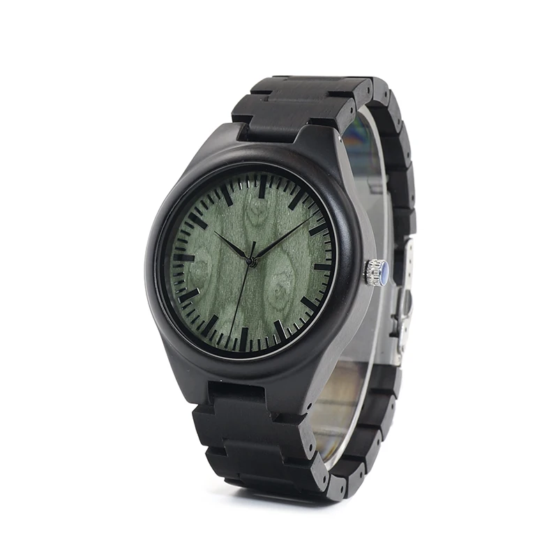 

Designer BOBO BIRD L-H03 Men's Watch Full Ebony Wood Fashion Green Dial Face Quartz Movement Montre Homme