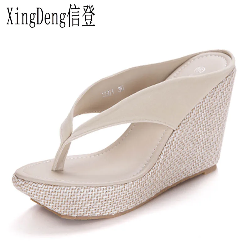 Сандалии XingDeng женские из флока модные шлепанцы на платформе танкетка большие