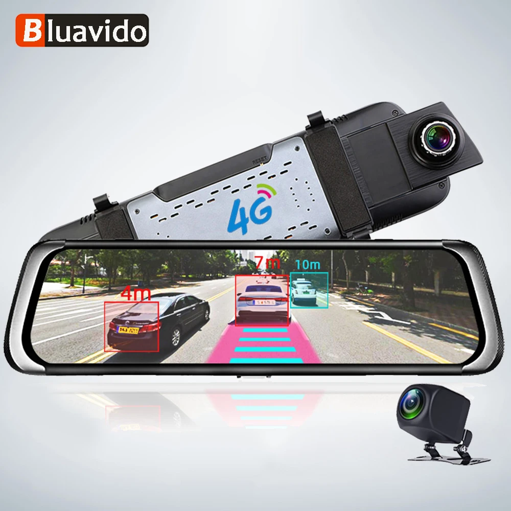 Bluavido 4G Android 10 &quotавтомобиль видео зеркало FHD 1080P автомобиля Камера gps навигации ADAS