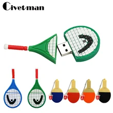 Флеш-накопитель с мультипликационным принтом, USB флеш-накопитель, 4 ГБ, 8 ГБ, 16 ГБ, 32 ГБ, 64 ГБ, 128 ГБ, объемная Теннисная ракетка, флеш-карта памяти, мини-накопитель