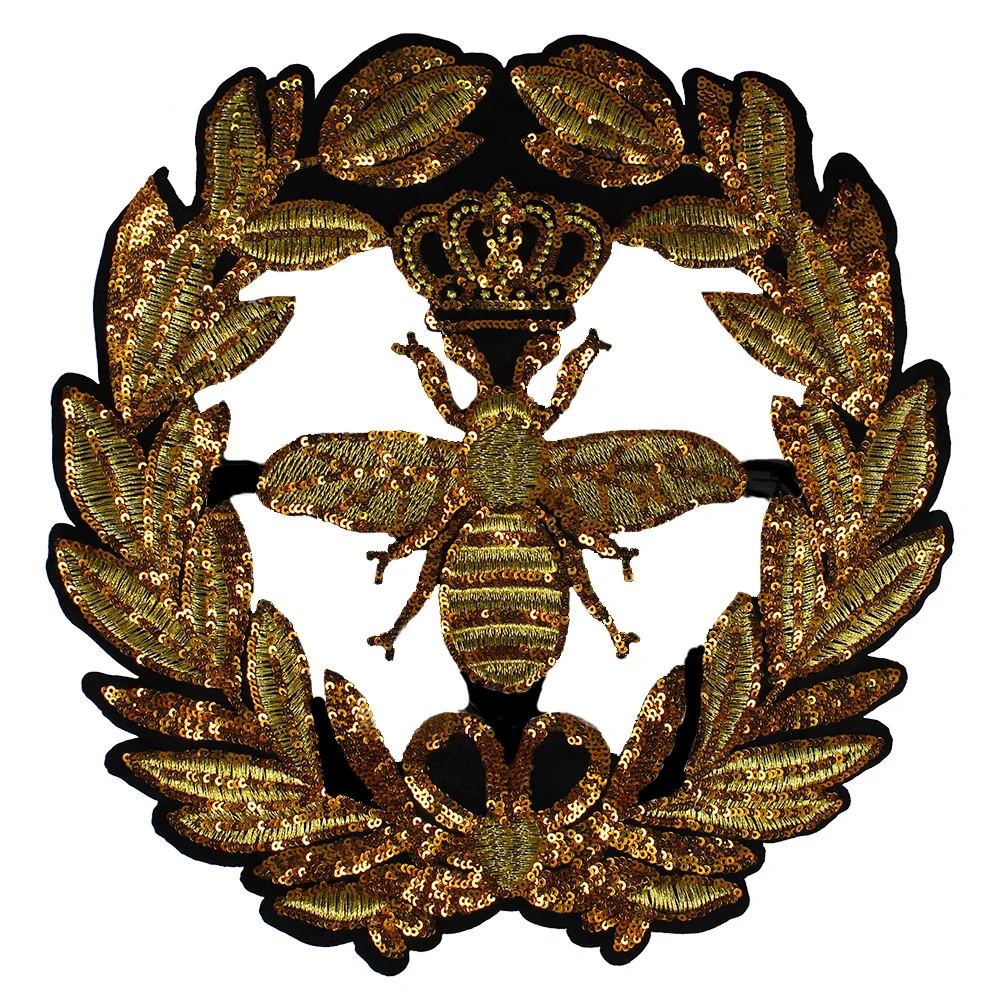 10pieces-Wreath-Gold-Sequins-Crown-Bee-Patches-Embroidery-Applique-Clothes-Craft-Sew-On-Garment-Stickers-TH558 