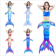 От 2 до 12 лет для девочек одеяло «хвост русалки» с ребром платье принцессы комплект бикини, Раздельный комплект из двух предметов, купальник, ванный комплект пляжной одежды для девочек Косплэй ткань