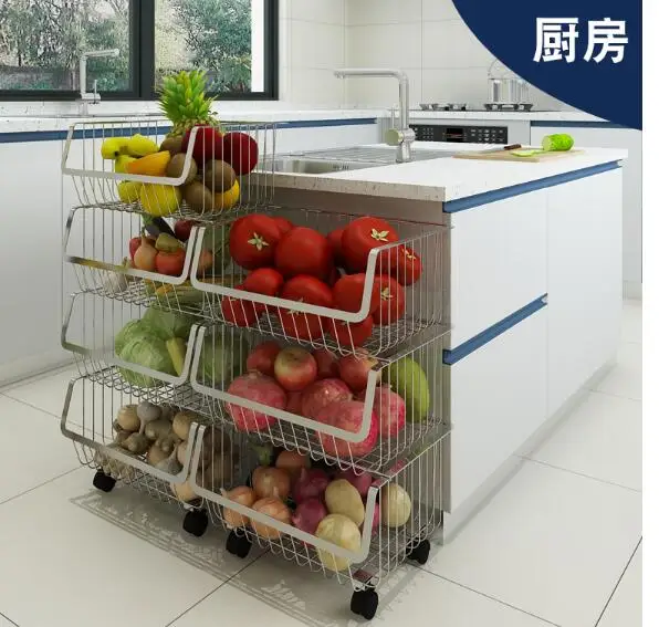 

304 stainless steel kitchen rack floor-standing multi-layer storage vegetable storage rack storage basket basket shelf supplies