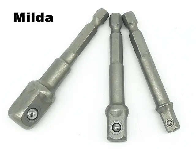 Milda Portable 3pcs Socket Adapter Set Turn Square Head Hexagonal Metal Driver Drill Bits 1/4 3/8 1/2 Electrical Drilling Heads