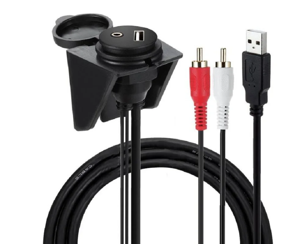 

USB RCA Flush Mount- USB and 2 RCA to USB and 3.5mm Female AUX Extension Cable,USB RCA Flush,Dash, Panel Mount Cable for CarBoat