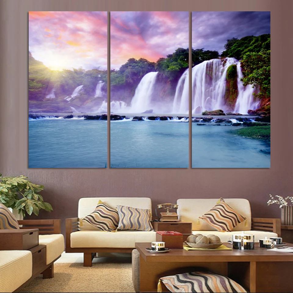 

New design pictures! Free shipping 3panel of for be fautiful waterfall for living Room decoration without frame F295
