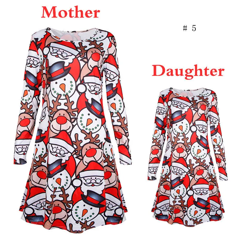 Семейная Рождественская одежда платье для мамы и дочки Платье с принтом снеговика Санта Клауса лося рождественское платье для маленьких девочек детская одежда - Цвет: 5