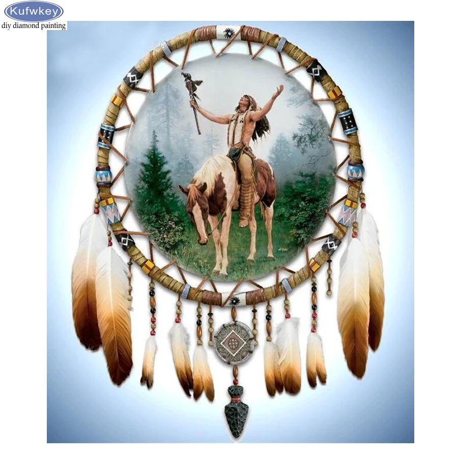 

DIY Diamond Embroidery native american horses/ feather Cross Stitch Mosaic 5d diamond painting Full square Home decor