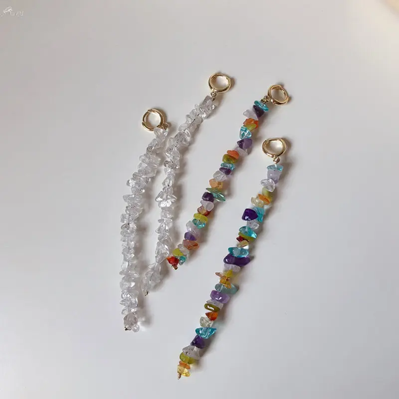 

AOMU 1Pair Korea Colorful Crystal Stones Pendant Earrings Long Tassel Drop Dangle Earrings for Women Girl Trendy Jewelry