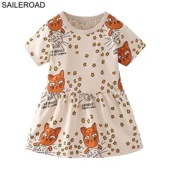 

SAILEROAD Toddler Dresses for Girls Clothes 2019 Cotton Casual Princess Dress Cat Cute Kids Dresses Children Clothing Baby