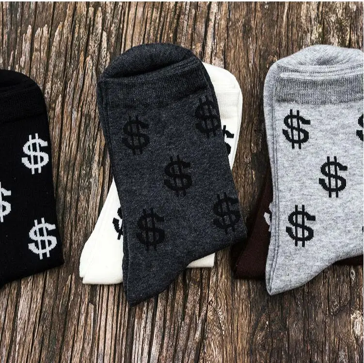 Новые осенние мужские новые мужские длинные хлопковые носки Harajuku Money Dollar с рисунком Забавный мультфильм Чистый хлопок черный белый