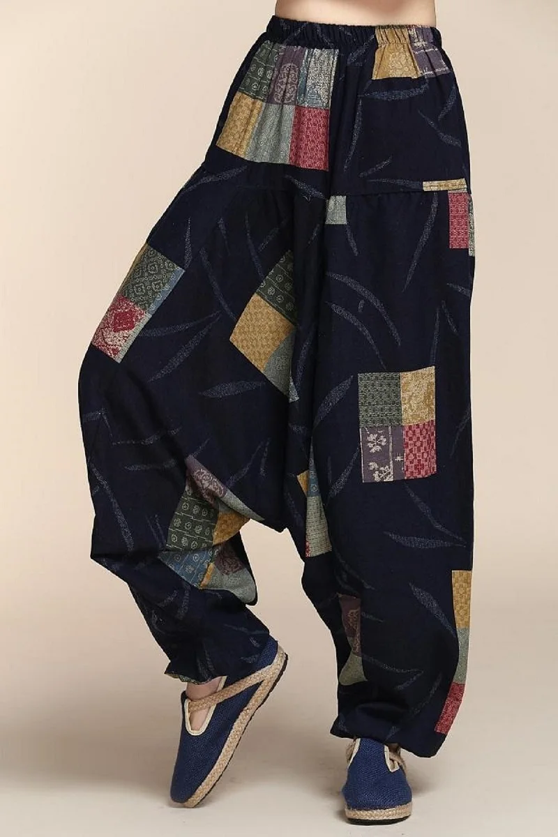 Indian Linen Leisure Yoga Pants wide leg Crotch Pant India Trousers Men Harem Pants plus size