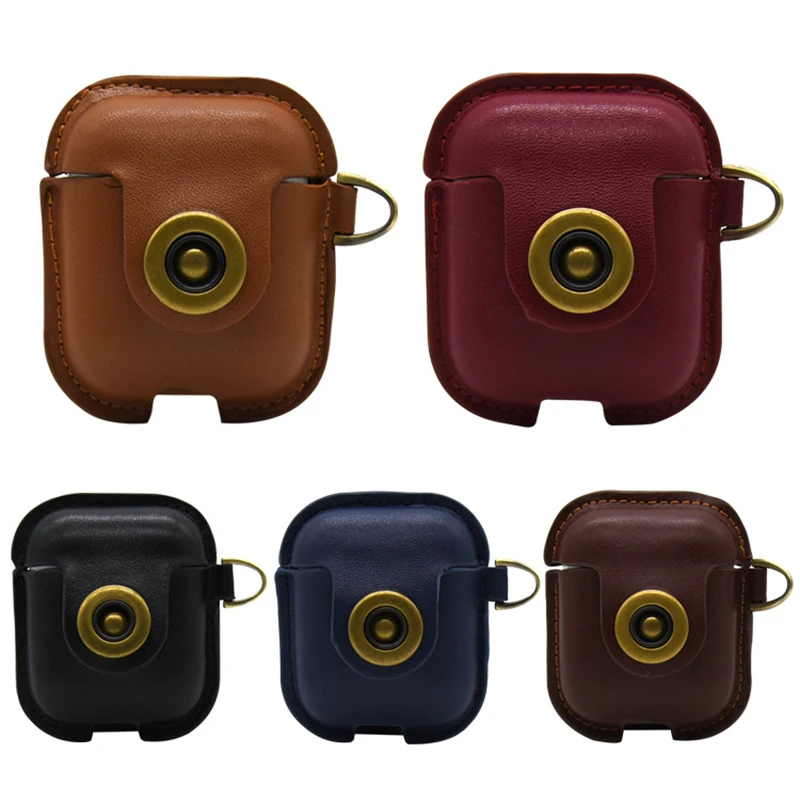 Кожаный чехол для гарнитура airpods Vogue стилизованное покрытие с карабином защитный