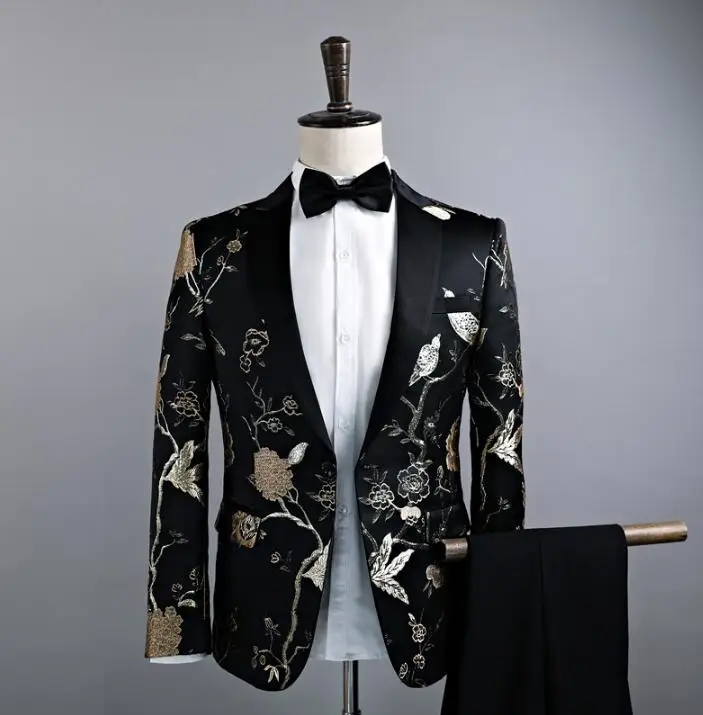 Singer style dance stage clothing for men pattern suit set with pants