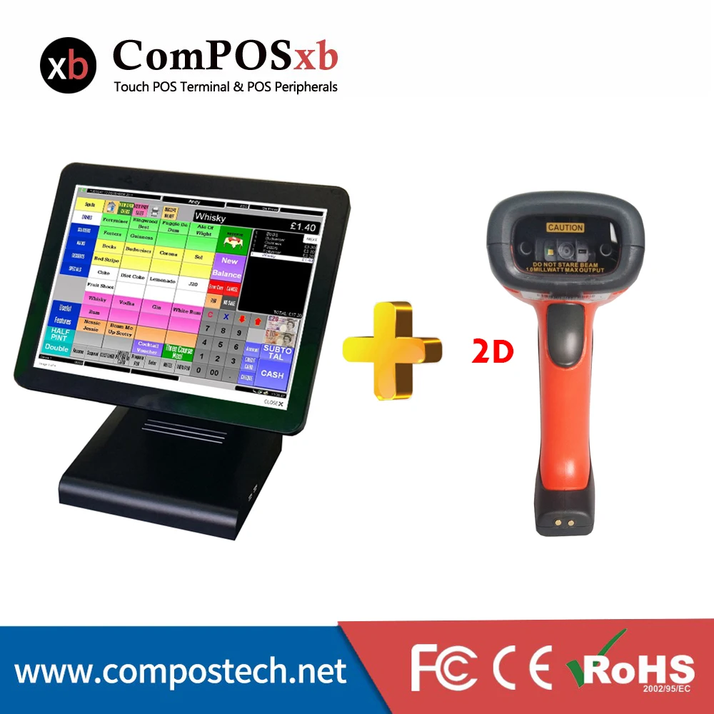 

15 inch TFT LCD Touch Windows Pos Machine With QR Barcode Scanner Point Of Sale Epos System For Supermarket